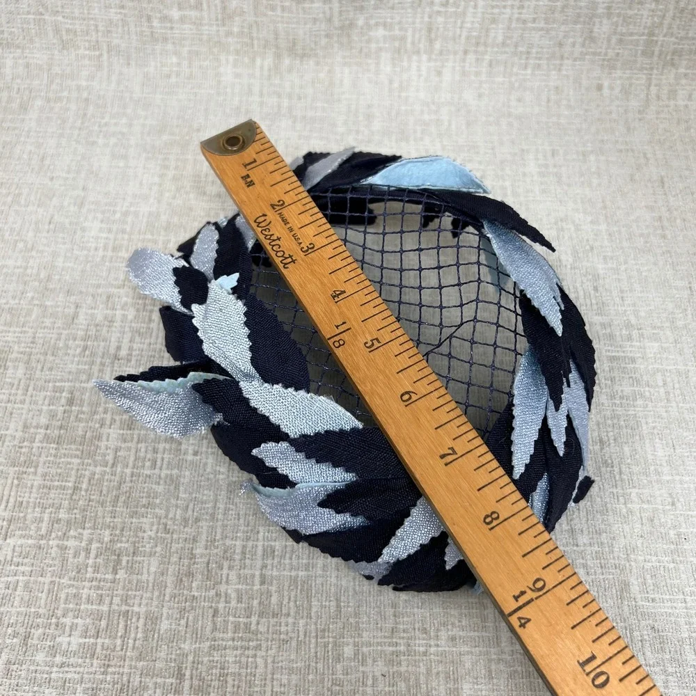 Vintage Leaf Fascinator Cocktail Hat Women One‎ Size Navy Silver Statement Retro